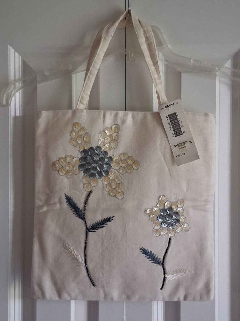 Sears Roebuck *RARE* Vintage Sequin Floral Embroidered Tote Bag